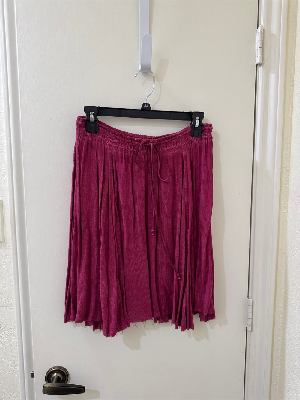 Anthropologie Drawstring Pleated Skirt - Raspberry